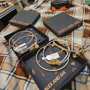 Alex and Ani Bangle Stack Set of 5 BE Initial B E Bee Energy Infused Charms Boxe